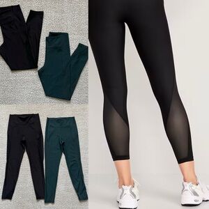 🍀 Old Navy | Black & Hunter Green Mesh Panel Leggings